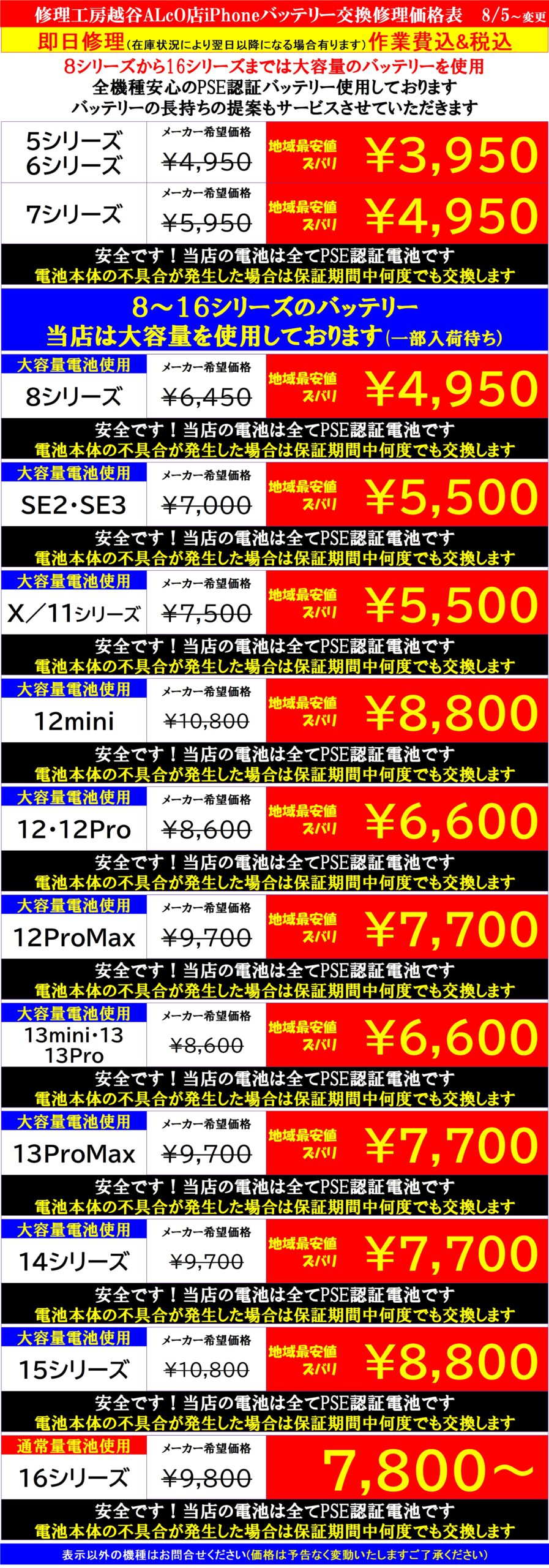 iphoneの修理は越谷市、吉川市、松伏町、川口市、野田市、のお客様は当日修理で技術力地域ＮＯ１、総務省修理登録店、越谷駅徒歩３分のALCo越谷ショッピングスクエア２階フレンド越谷店へ